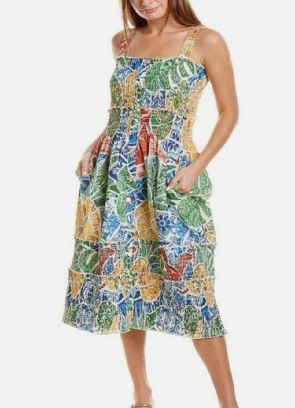 Farm Rio Women Tropical Tile Midi Dress Green M